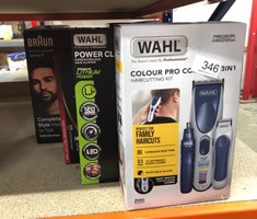 QUANTITY OF ITEMS TO INCLUDE WAHL COLOUR PRO CORDLESS 3 IN 1, HAIR CLIPPERS FOR MEN, FAMILY HAIRCUTTING KIT, HEAD SHAVER, MEN'S HAIR CLIPPERS WITH BEARD TRIMMER, NOSE TRIMMER, PERSONAL TRIMMERS, GROO