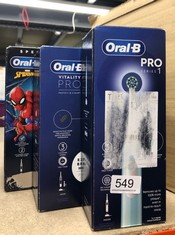 QUANTITY OF ITEMS TO INCLUDE ORAL-B VITALITY PRO ELECTRIC TOOTHBRUSH FOR ADULTS, 1 HANDLE, 2 TOOTHBRUSH HEADS, 3 BRUSHING MODES INCLUDING SENSITIVE PLUS, 2 PIN UK PLUG, BLACK: LOCATION - D RACK