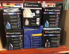 QUANTITY OF KITCHEN & APPLIANCES ITEMS TO INCLUDE RUSSELL HOBBS PEARL GLIDE STEAM IRON, PEARL INFUSED CERAMIC SOLEPLATE FOR SMOOTHER GLIDE, 315ML WATER TANK, 150G STEAM SHOT, 40G CONTINUOUS STEAM, AN