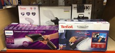 QUANTITY OF KITCHEN & APPLIANCES ITEMS TO INCLUDE TEFAL ULTIMATE PURE STEAM IRON, 240G/MIN STEAM BOOST, 350ML WATER TANK, 3M POWER CORD, 3000W, PURPLE AND BLACK, FV9830: LOCATION - B