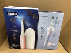 ORAL-B IO3 ELECTRIC TOOTHBRUSHES ADULTS, MOTHERS DAY GIFTS FOR HER / HIM, 1 TOOTHBRUSH HEAD & TRAVEL CASE, 3 MODES WITH TEETH WHITENING, 2 PIN UK PLUG, PINK + ORAL-B VITALITY PRO VAPOUR BLUE TOOTHBRU