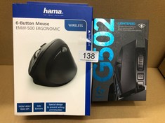 HAMA "EMW-500" VERTICAL ERGONOMIC MOUSE | 6 BUTTONS | DPI SWITCH | HIGH RESOLUTION OPTICAL SENSOR | BLACK + LOGITECH G502 LIGHTSPEED MOUSE: LOCATION - B