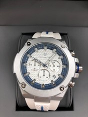 MENS VONLANTHEN CHRONOGRAPH WATCH – V200 – TEXTURED DIAL – 3ATM WATER RESISTANT – WHITE RUBBER STRAP MSRP $700: LOCATION - TOP 50 RACK