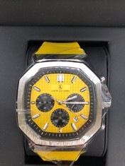 MENS LOUIS LACOMBE CHRONGRAPH WATCH – 3 SUB DIALS – GOLD COLOUR CASE – GREEN RUBBER STRAP – EST £380: LOCATION - TOP 50 RACK