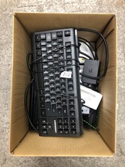 BOX OF  COMPUTER ACCESSORIES INCLUDING THE KEYBOARD, MOUSE, HEADSET AND WI-FI MESHES .: LOCATION - C