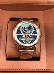 MEN’S HELMA DH AUTOMATIC WORLD VIEW WATCH – TOURBILLON MOVEMENT – BLUE DIAL – STAINLESS STEEL STRAP – GLASS EXHIBITION BACK CASE – LEATHER STRAP INCLUDED – RRP £1,100: LOCATION - TOP 50 RACK