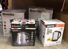 QUANTITY OF KITCHEN & APPLIANCES ITEMS TO INCLUDE RUSSELL HOBBS BRUSHED STAINLESS STEEL ELECTRIC 1.7L CORDLESS KETTLE (QUIET & FAST BOIL 3KW, REMOVABLE WASHABLE ANTI-SCALE FILTER, PUSH BUTTON LID, PE