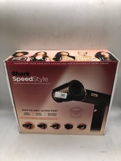 SHARK SPEEDSTYLE IONIC HAIR DRYER & STYLER WITH RAPIDGLOSS FINISHER WITH STORAGE BAG & HAIR CLIPS, 5 STYLERS, FOR ALL HAIR TYPES, ULTRA FAST DRYING, SMOOTHS FLYAWAYS, NO HEAT DAMAGE, BLACK/COPPER.: L