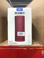 ULTIMATE EARS BOOM 3 WIRELESS BLUETOOTH SPEAKER, BOLD SOUND + DEEP BASS, BLUETOOTH, MAGIC BUTTON, WATERPROOF, 15 HOURS BATTERY, RANGE OF 150 FT, SUNSET RED.: LOCATION - E