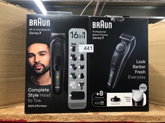 BRAUN ALL-IN-ONE STYLE KIT SERIES 7 MGK7470, 16-IN-1 KIT FOR BEARD, HAIR, MANSCAPING & MORE, BLACK, 1 COUNT + BRAUN PROFESSIONAL BEARD TRIMMER SERIES 7 : LOCATION - E