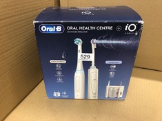 ORAL-B ORAL HEALTH CENTER IRRIGATOR; WATERFLOSSER, 1 OXYJET NOZZLE, 1 WATER JET NOZZLE, 1 IO4 ELECTRIC TOOTHBRUSH, 2 TOOTHBRUSH HEADS, PLAQUE REMOVER FOR TEETH.: LOCATION - F