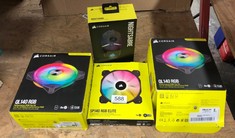 QUANTITY OF TECH & GAMING ITEMS TO INCLUDE CORSAIR ICUE QL140 RGB, 140 MM RGB LED PWM FANS (68 INDIVIDUALLY ADDRESSABLE RGB LEDS, SPEEDS UP TO 1,250 RPM, LOW-NOISE) DUAL PACK WITH ICUE LIGHTING NODE