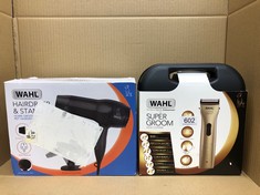 WAHL DOG CLIPPERS, SUPERGROOM PREMIUM DOG GROOMING KIT, FULL COAT DOG CLIPPERS FOR ALL COAT TYPES, LOW NOISE CORDLESS PET CLIPPERS, CHROME, ONE SIZE + WAHL PET HAIRDRYER & STAND : LOCATION - G