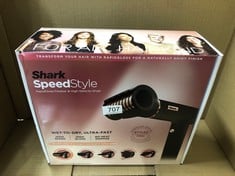 SHARK SPEEDSTYLE IONIC HAIR DRYER & STYLER WITH RAPIDGLOSS FINISHER WITH STORAGE BAG & HAIR CLIPS, 5 STYLERS, FOR ALL HAIR TYPES, ULTRA FAST DRYING, SMOOTHS FLYAWAYS, NO HEAT DAMAGE, BLACK/COPPER.: L