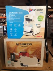 TASSIMO BY BOSCH SUNY 'SPECIAL EDITION' TAS3107GB COFFEE MACHINE,1300 WATT, 0.8 LITRE - CREAM + NESPRESSO VERTUO POP COFFEE MAKER: LOCATION - SIDE TABLES