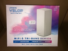 LINKSYS VELOP MX5300 TRI-BAND WHOLE HOME MESH WIFI 6 SYSTEM (AX5300) WIFI ROUTER, EXTENDER & BOOSTER UP TO 3000 SQ FT, 4X FASTER SPEED FOR 50+ DEVICES WITH MU-MIMO & PARENTAL CONTROLS - 1 PACK, WHITE