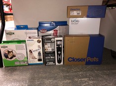 QUANTITY OF PET PRODUCTS ITEMS TO INCLUDE DOG CLIPPERS, DOG GROOMING KIT, PROFESSIONAL CORDLESS PET TRIMMER, LOW NOISE WATERPROOF LED DISPLAY WITH CLEANING BRUSH AND NAIL KITS: LOCATION - BACK TABLES