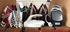 QUANTITY OF ASSORTED STEAM IRONS TO INCLUDE TEFAL PURE TEX STEAMER: LOCATION - RACK 2(COLLECTION OR OPTIONAL DELIVERY AVAILABLE)