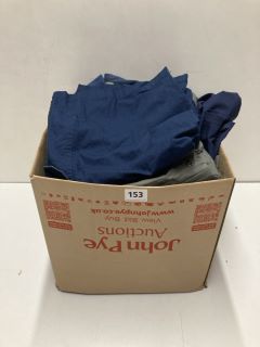 BOX OF ASSORTED CLOTHING IN VARIOUS SIZES & DESIGNS