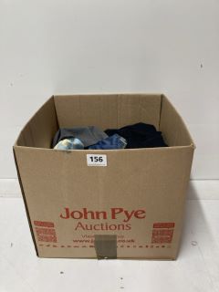 BOX OF ASSORTED CLOTHING IN VARIOUS SIZES & DESIGNS