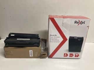 REXEL SECURE S5 PAPER SHREDDER &  2 X ASSORTED ITEMS TO INCLUDE INK CARTRIDGES