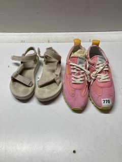 PAIR OF ONCEPT WOMEN'S TRAINERS IN PINK - SIZE US 9.5 &  PAIR OF TEVA SANDALS IN IVORY - SIZE UK 3