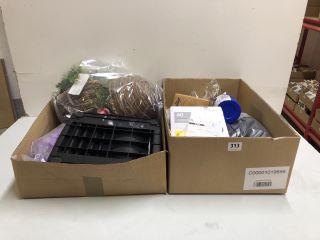 BOX OF ASSORTED ITEMS INC INDOOR PLANT DECORATIONS & 60 CUSTOM FIT LINES