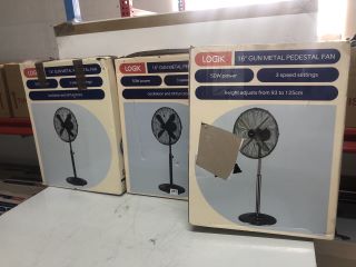 3 X LOGIK 16" GUN METAL PEDESTAL FANS