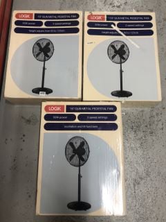 3 X LOGIK 16" GUN METAL PEDESTAL FANS