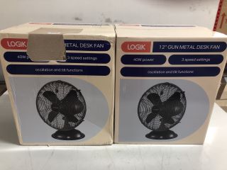 2 X LOGIK 12" GUN METAL DESK FAN