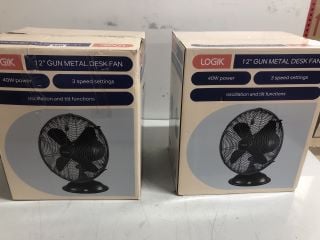 2 X LOGIK 12" GUN METAL DESK FAN