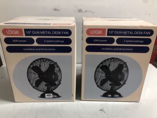 2 X LOGIK 10" GUN METAL DESK FAN