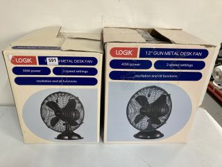 2 X ASSORTED ITEMS TO INC LOGIK 12" GUN METAL DESK FAN