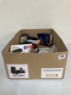 BOX OF ASSORTED ITEMS INC ONE FOR ALL TV AUDIO TRANSMITTER