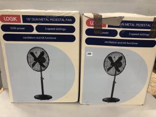 2 X LOGIK 16" GUN METAL PEDESTAL FAN