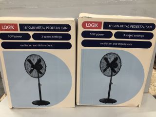 2 X LOGIK 16" GUN METAL PEDESTAL FAN