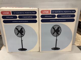 2 X LOGIK 16" GUN METAL PEDESTAL FAN