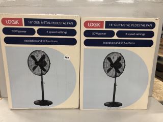 2 X LOGIK 16" GUN METAL PEDESTAL FAN