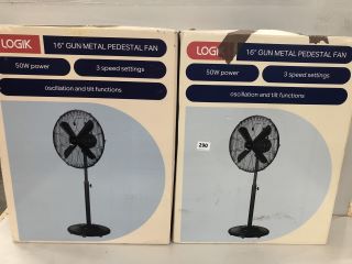 2 X LOGIK 16" GUN METAL PEDESTAL FAN