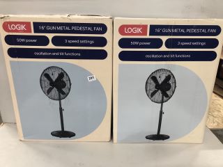 2 X LOGIK 16" GUN METAL PEDESTAL FAN