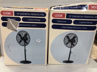 2 X LOGIK 16" GUN METAL PEDESTAL FAN