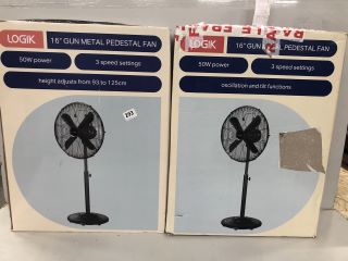 2 X LOGIK 16" GUN METAL PEDESTAL FAN