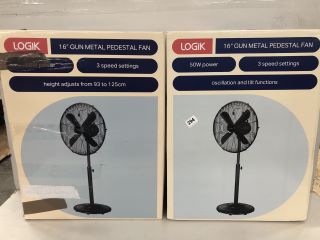 2 X LOGIK 16" GUN METAL PEDESTAL FAN