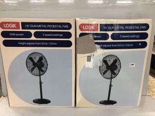 2 X LOGIK 16" GUN METAL PEDESTAL FAN