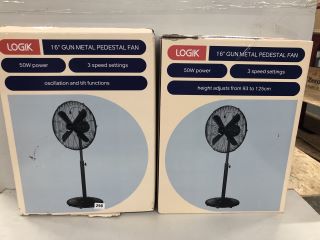 2 X LOGIK 16" GUN METAL PEDESTAL FAN