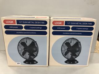 2 X LOGIK 12" GUN METAL DESK FAN