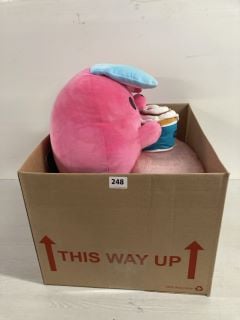 BOX OF ASSORTED ITEMS TO INCLUDE PINK SOFT TOY