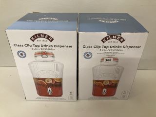 2X KILNER GLASS CLIP TOP DRINK DISPENSER