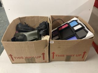 BOX OF ASSORTED SHOES IN VARIOUS SIZES AND DESIGNS & BOX OF ASSORTED ITEMS INCL. PICTURE FRAME