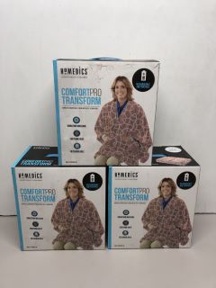 2 X HOMEDICS COMFORT PRO TRANSFORM CORDLESS CONVERTIBLE THROWS WITH HEAT AND VIBRATION